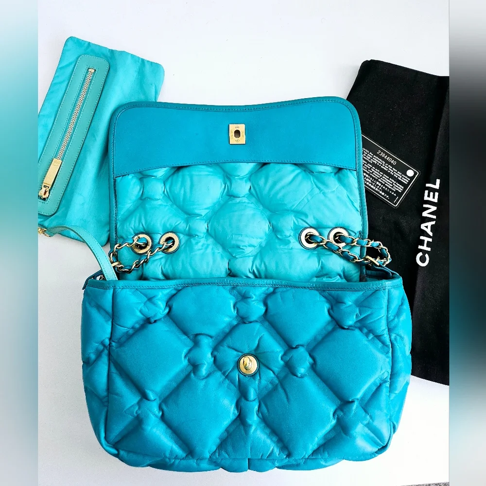 Chanel Turquoise Quilted Calfskin Large Flap Bag